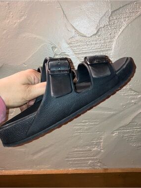 Skechers Women's Black Dual-Buckle Slide Sandals